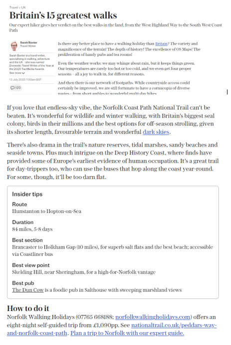 Norfolk Walking Holidays features in the Daily Telegraph