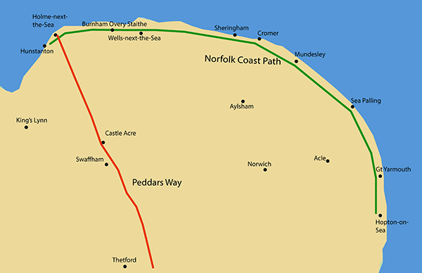 Map of Peddars Way and Norfolk Coast Path Map of Peddars Way and Norfolk Coast Path