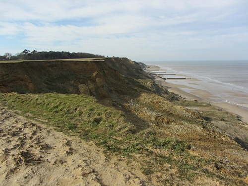 Coastal erosion along the cliffs on the Norfolk Coast Path