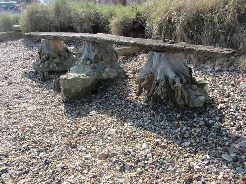 Driftwood bench opposite Gt Yarmouth working port