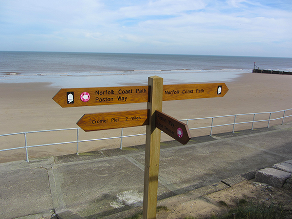 Norfolk Coast Path sign at Overstrand beach Norfolk Coast Path sign at Overstrand beach