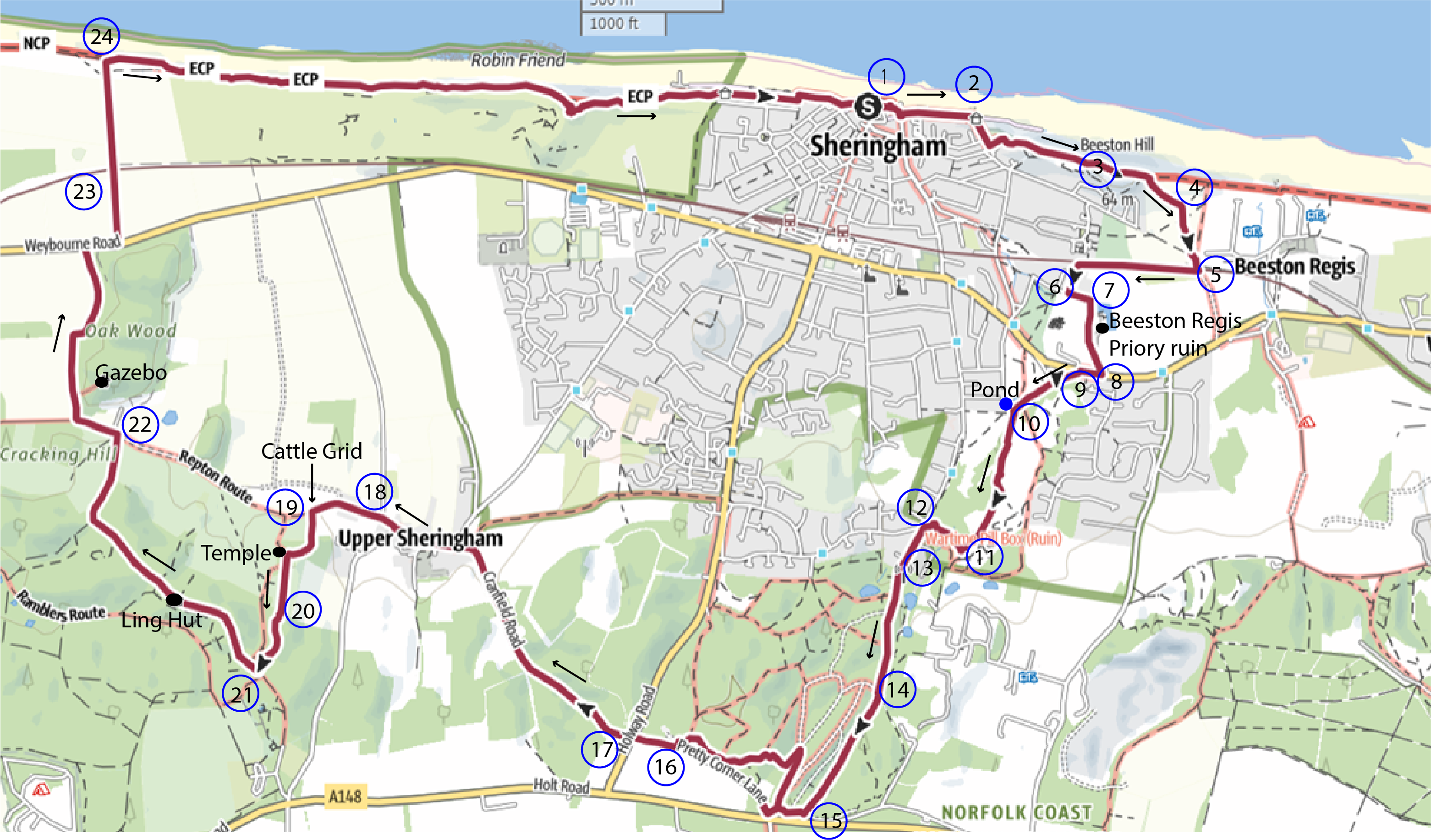 Sheringham Circular Walk Map