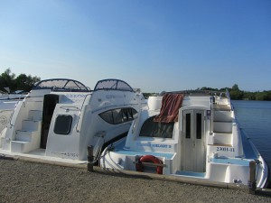 Modern fibreglass pleasure boats on the Norfolk Broads