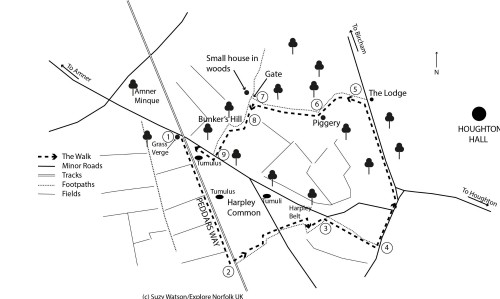 Map of the Houghton Hall circular walk Map of the Houghton Hall circular walk