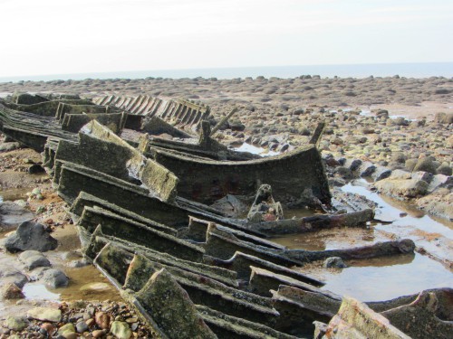 The shipwreck on Hunstanton beach at low tide