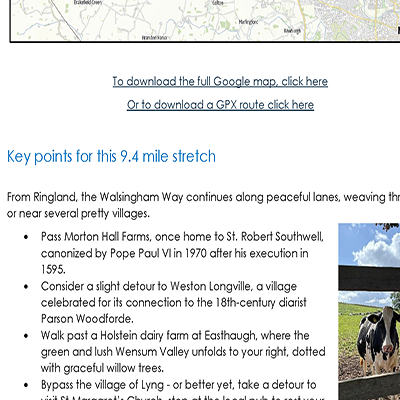 Walsingham Way guide key points Walsingham Way guide key points