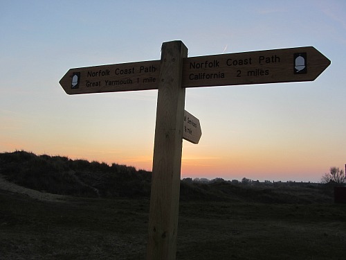 The beautiful sunset in Caister at the end of the day's walk along the Norfolk Coast Path