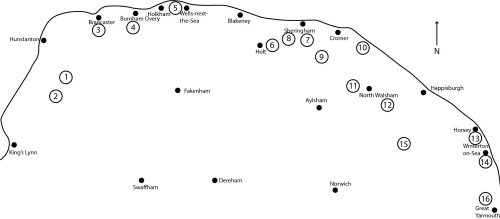 Map of the dog walks around the Norfolk Coast Map of the dog walks around the Norfolk Coast
