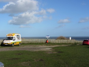 Overstrand car park with ice cream van Overstrand car park with ice cream van