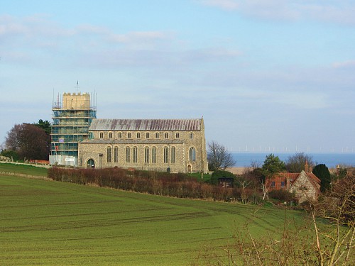 Salthouse church and the sea beyond