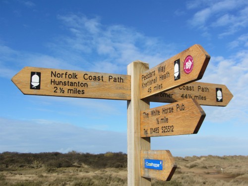 The Norfolk Coast Path and Peddars Way Waymarker at Holme