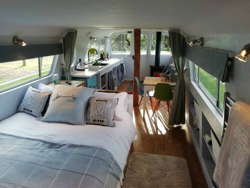 The bedroom in the Woodland Boat